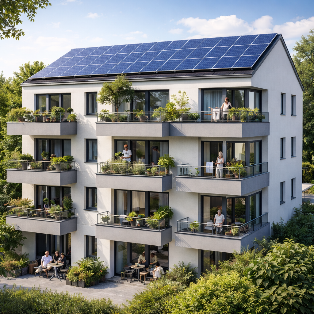 Mehrfamilienhaus mit Photovoltaik fuer Mieterstrom